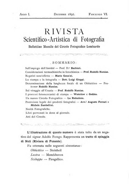 Rivista scientifico artistica di fotografia bollettino del Circolo fotografico lombardo