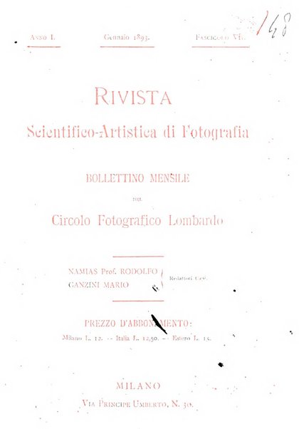 Rivista scientifico artistica di fotografia bollettino del Circolo fotografico lombardo