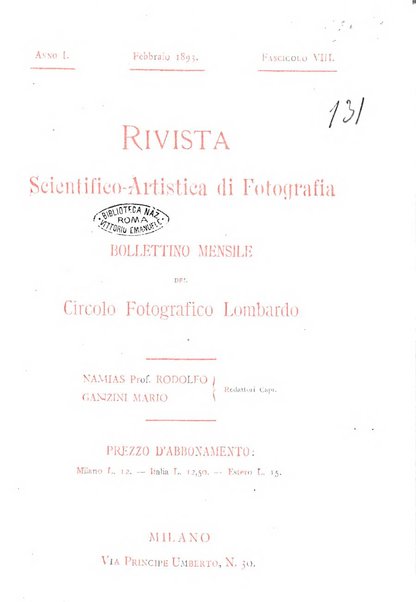 Rivista scientifico artistica di fotografia bollettino del Circolo fotografico lombardo