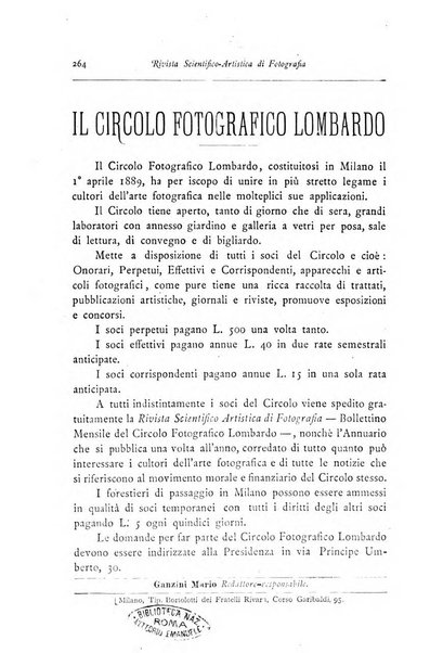 Rivista scientifico artistica di fotografia bollettino del Circolo fotografico lombardo