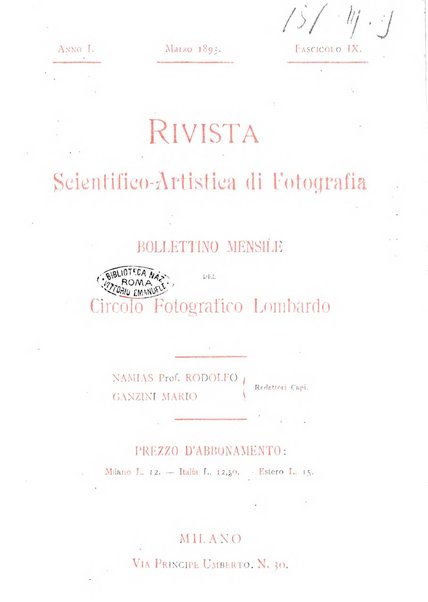 Rivista scientifico artistica di fotografia bollettino del Circolo fotografico lombardo