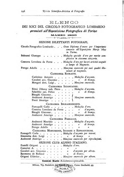 Rivista scientifico artistica di fotografia bollettino del Circolo fotografico lombardo
