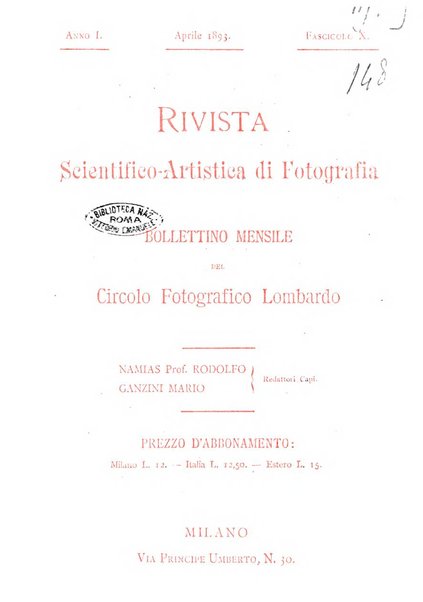 Rivista scientifico artistica di fotografia bollettino del Circolo fotografico lombardo