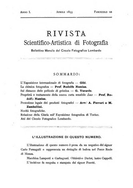 Rivista scientifico artistica di fotografia bollettino del Circolo fotografico lombardo