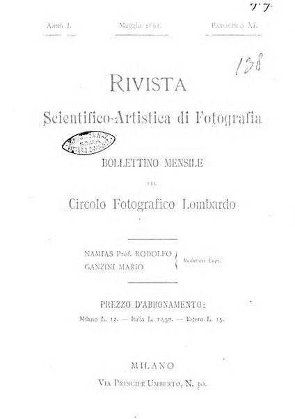 Rivista scientifico artistica di fotografia bollettino del Circolo fotografico lombardo