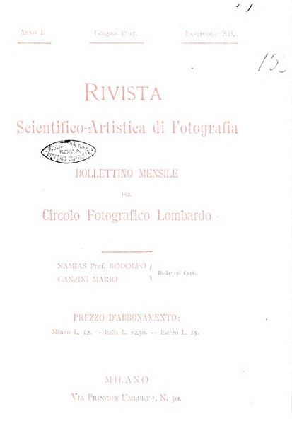 Rivista scientifico artistica di fotografia bollettino del Circolo fotografico lombardo