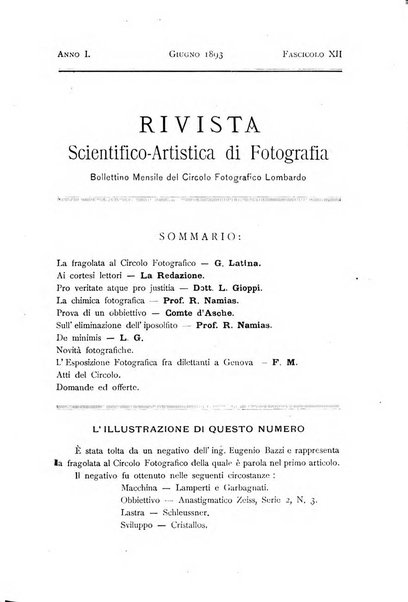 Rivista scientifico artistica di fotografia bollettino del Circolo fotografico lombardo