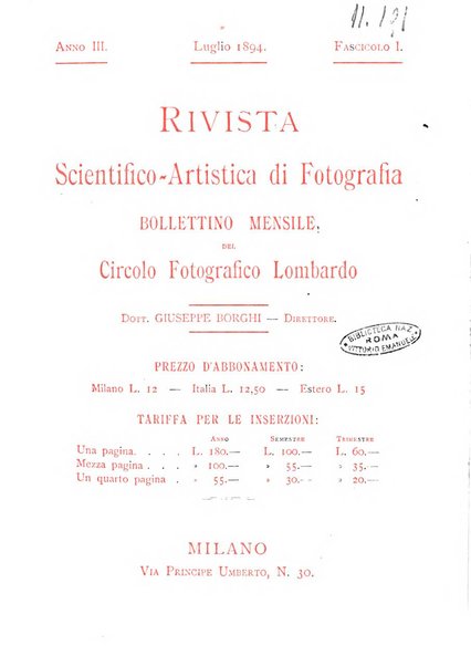 Rivista scientifico artistica di fotografia bollettino del Circolo fotografico lombardo