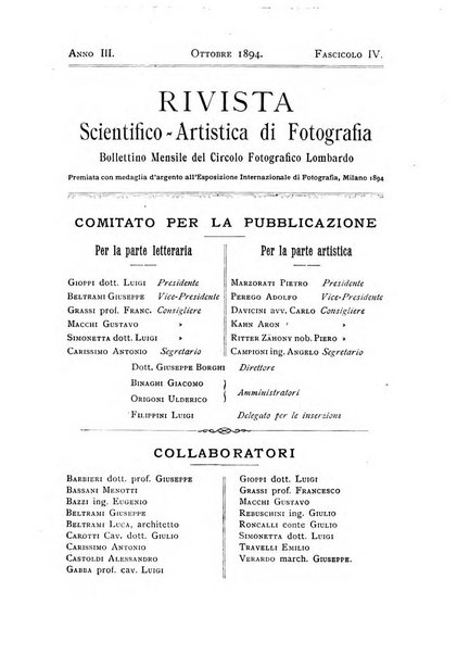 Rivista scientifico artistica di fotografia bollettino del Circolo fotografico lombardo