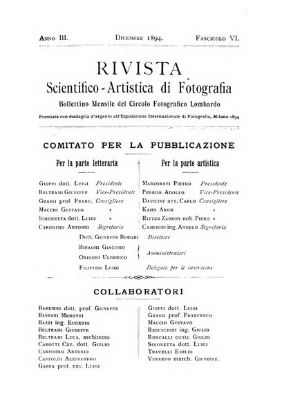 Rivista scientifico artistica di fotografia bollettino del Circolo fotografico lombardo