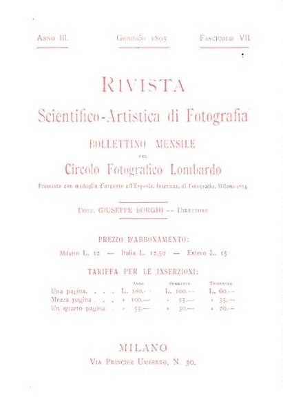 Rivista scientifico artistica di fotografia bollettino del Circolo fotografico lombardo