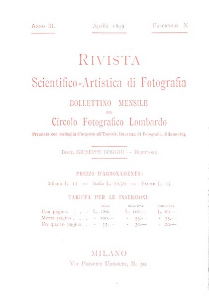 Rivista scientifico artistica di fotografia bollettino del Circolo fotografico lombardo