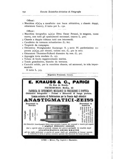 Rivista scientifico artistica di fotografia bollettino del Circolo fotografico lombardo