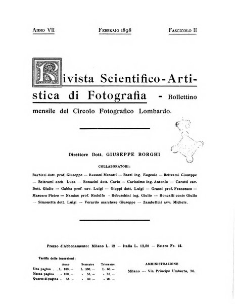 Rivista scientifico artistica di fotografia bollettino del Circolo fotografico lombardo