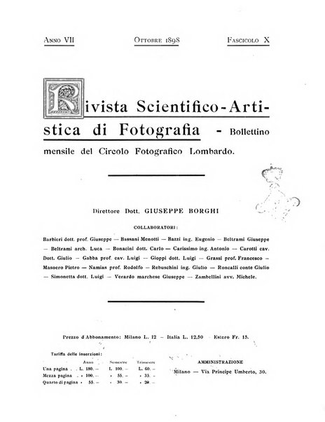 Rivista scientifico artistica di fotografia bollettino del Circolo fotografico lombardo