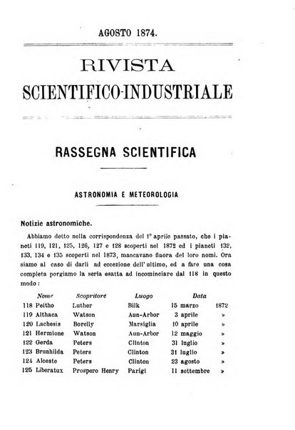 Rivista scientifico-industriale delle principali scoperte ed invenzioni fatte nelle scienze e nelle industrie