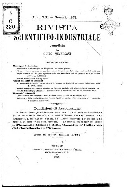 Rivista scientifico-industriale delle principali scoperte ed invenzioni fatte nelle scienze e nelle industrie