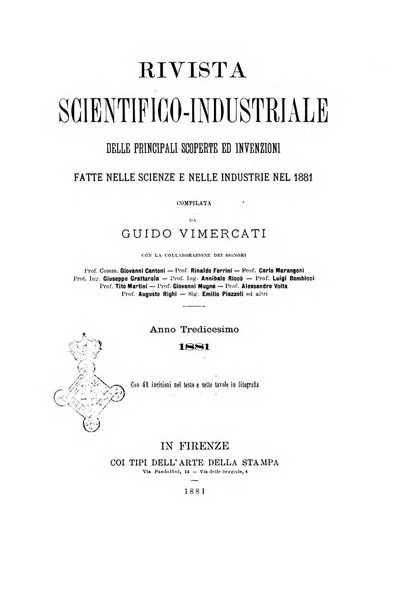 Rivista scientifico-industriale delle principali scoperte ed invenzioni fatte nelle scienze e nelle industrie