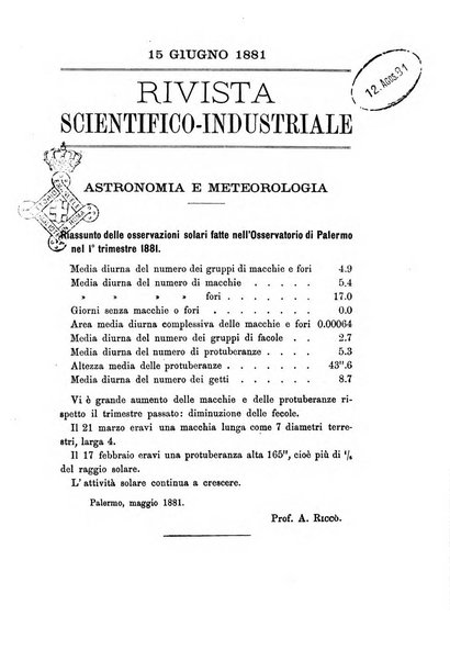 Rivista scientifico-industriale delle principali scoperte ed invenzioni fatte nelle scienze e nelle industrie