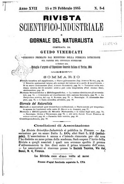 Rivista scientifico-industriale delle principali scoperte ed invenzioni fatte nelle scienze e nelle industrie