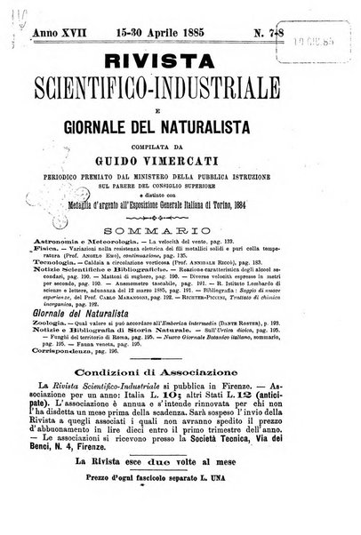 Rivista scientifico-industriale delle principali scoperte ed invenzioni fatte nelle scienze e nelle industrie