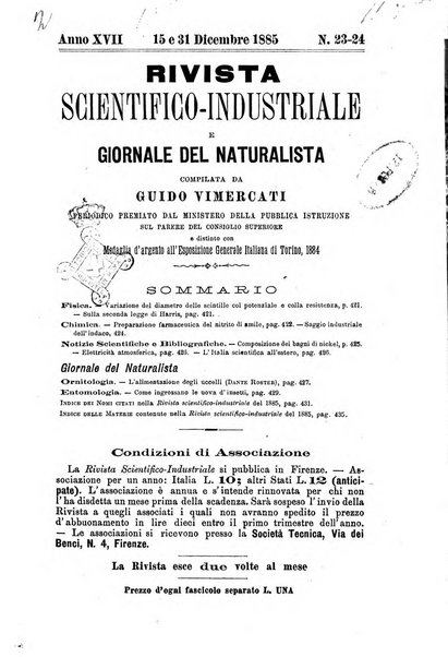 Rivista scientifico-industriale delle principali scoperte ed invenzioni fatte nelle scienze e nelle industrie