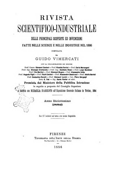 Rivista scientifico-industriale delle principali scoperte ed invenzioni fatte nelle scienze e nelle industrie