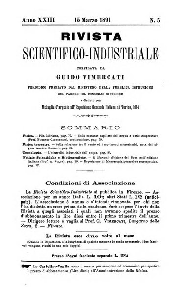 Rivista scientifico-industriale delle principali scoperte ed invenzioni fatte nelle scienze e nelle industrie