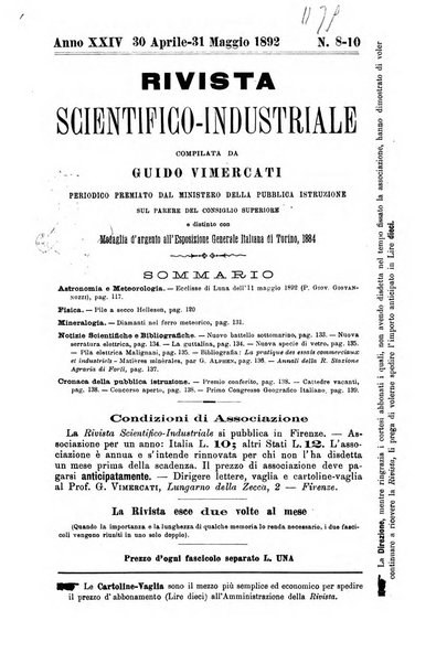 Rivista scientifico-industriale delle principali scoperte ed invenzioni fatte nelle scienze e nelle industrie