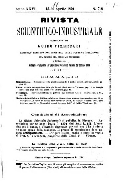 Rivista scientifico-industriale delle principali scoperte ed invenzioni fatte nelle scienze e nelle industrie