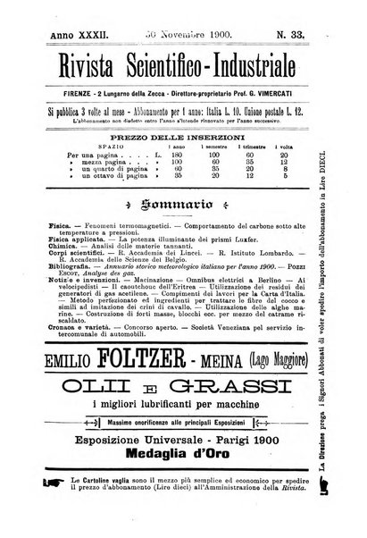 Rivista scientifico-industriale delle principali scoperte ed invenzioni fatte nelle scienze e nelle industrie