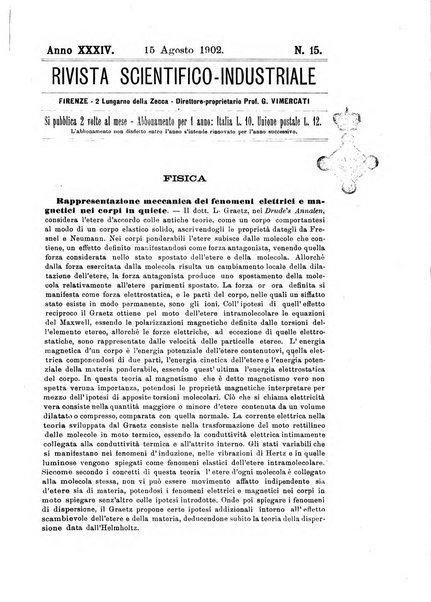 Rivista scientifico-industriale delle principali scoperte ed invenzioni fatte nelle scienze e nelle industrie