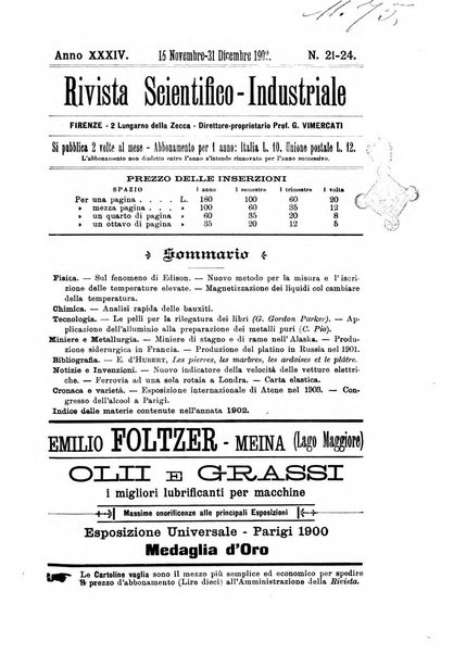 Rivista scientifico-industriale delle principali scoperte ed invenzioni fatte nelle scienze e nelle industrie