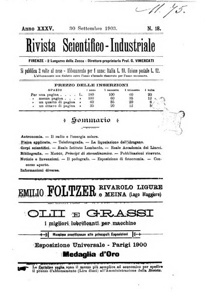 Rivista scientifico-industriale delle principali scoperte ed invenzioni fatte nelle scienze e nelle industrie