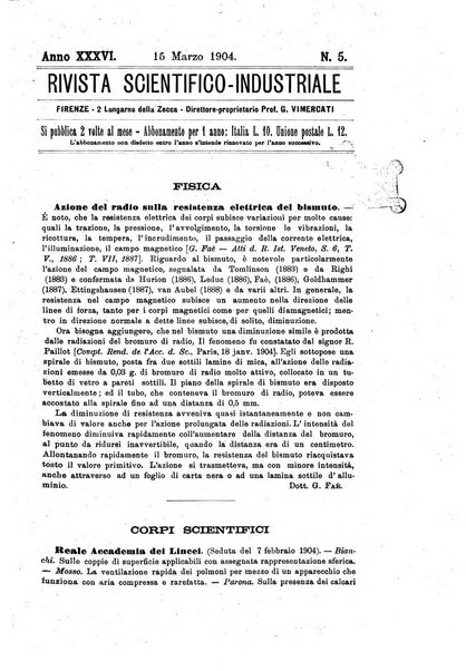 Rivista scientifico-industriale delle principali scoperte ed invenzioni fatte nelle scienze e nelle industrie