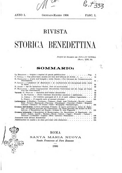 Rivista storica benedettina pubblicazione illustrata di storia e letteratura monastica