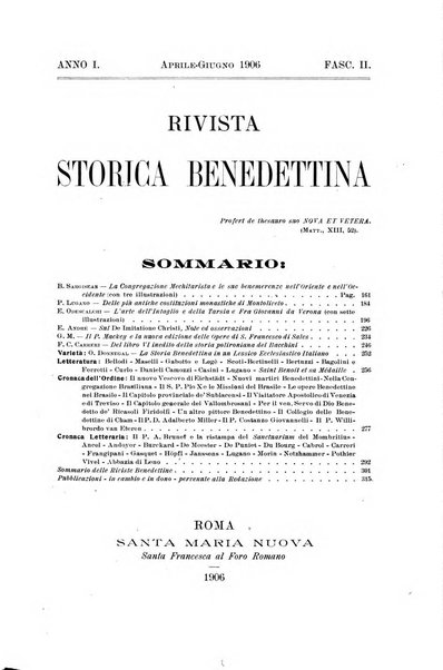 Rivista storica benedettina pubblicazione illustrata di storia e letteratura monastica