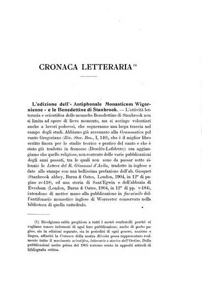 Rivista storica benedettina pubblicazione illustrata di storia e letteratura monastica