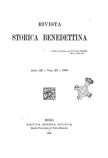 Rivista storica benedettina pubblicazione illustrata di storia e letteratura monastica