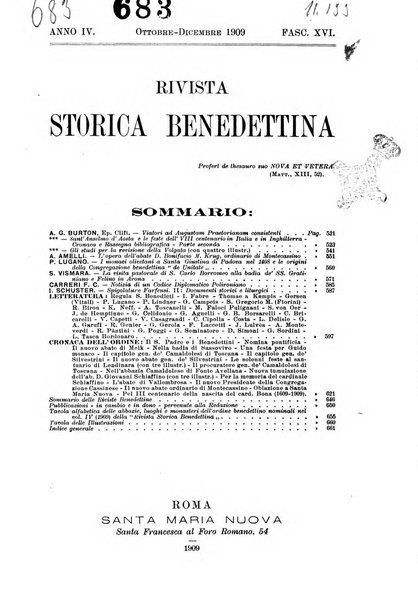 Rivista storica benedettina pubblicazione illustrata di storia e letteratura monastica