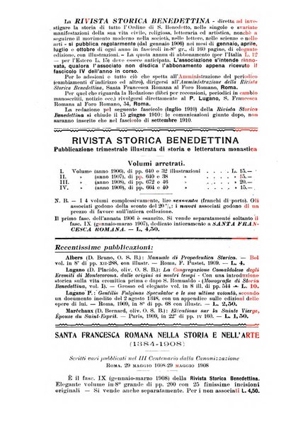 Rivista storica benedettina pubblicazione illustrata di storia e letteratura monastica