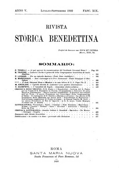 Rivista storica benedettina pubblicazione illustrata di storia e letteratura monastica