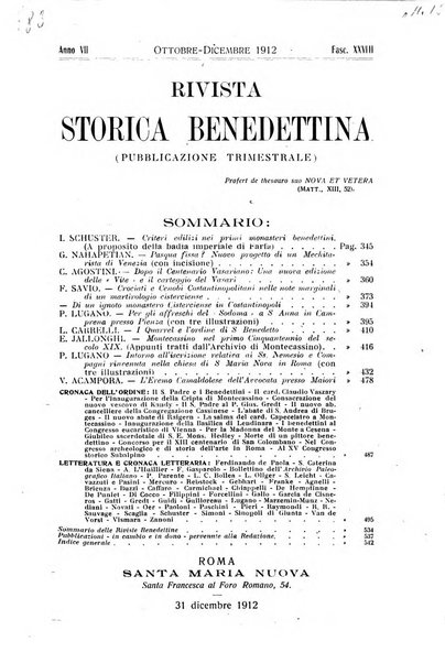 Rivista storica benedettina pubblicazione illustrata di storia e letteratura monastica