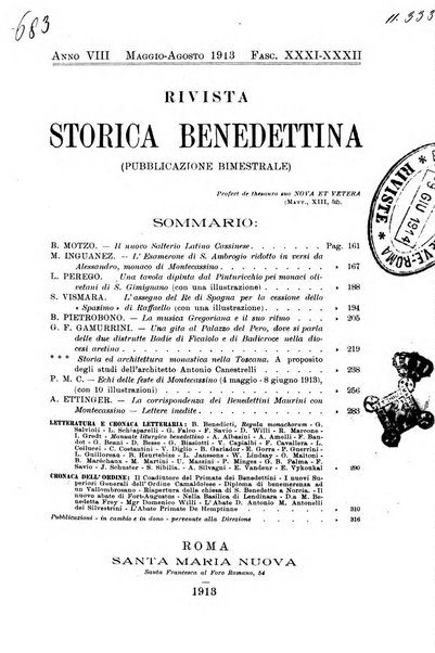 Rivista storica benedettina pubblicazione illustrata di storia e letteratura monastica