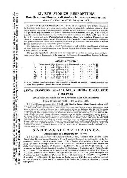 Rivista storica benedettina pubblicazione illustrata di storia e letteratura monastica