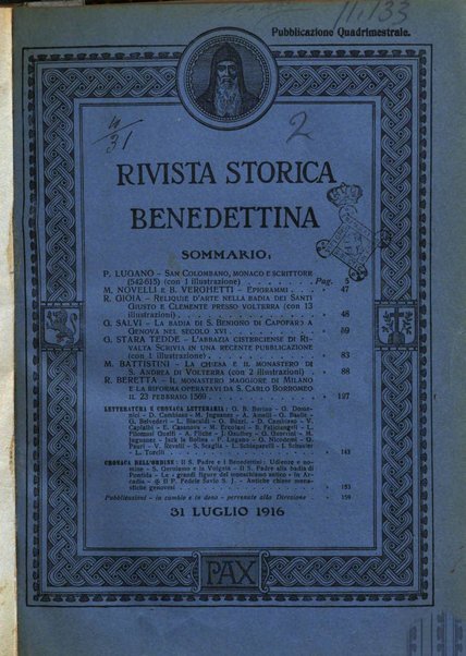 Rivista storica benedettina pubblicazione illustrata di storia e letteratura monastica