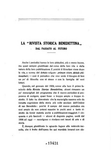 Rivista storica benedettina pubblicazione illustrata di storia e letteratura monastica