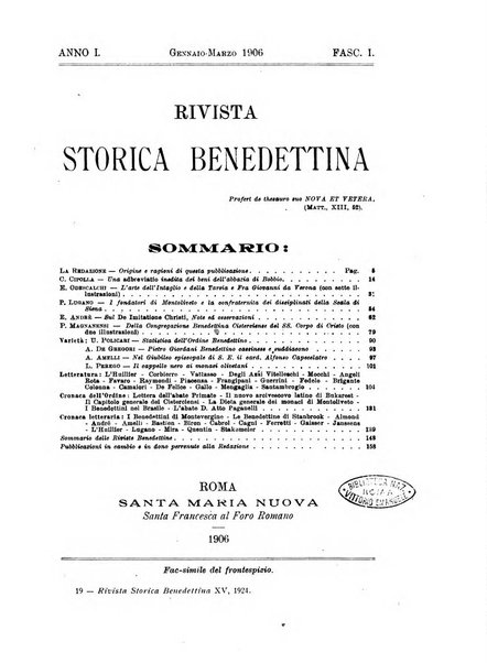 Rivista storica benedettina pubblicazione illustrata di storia e letteratura monastica