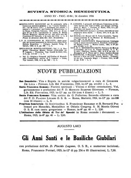 Rivista storica benedettina pubblicazione illustrata di storia e letteratura monastica