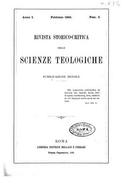 Rivista storico-critica delle scienze teologiche pubblicazione mensile